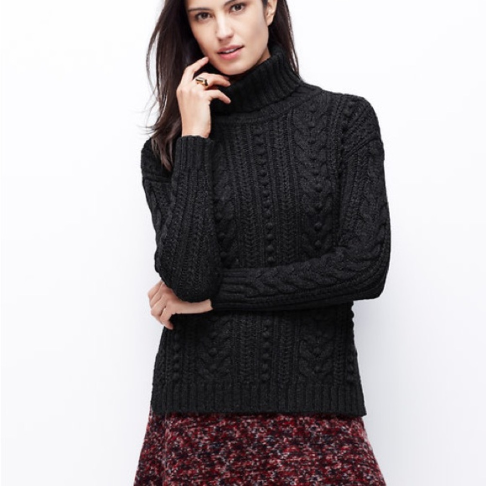 Black Cable-Knit Turtleneck Sweater - Women's